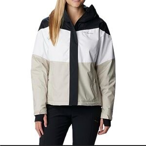 Columbia Women's Colorblock Ski Jacket in White, Black & Tan